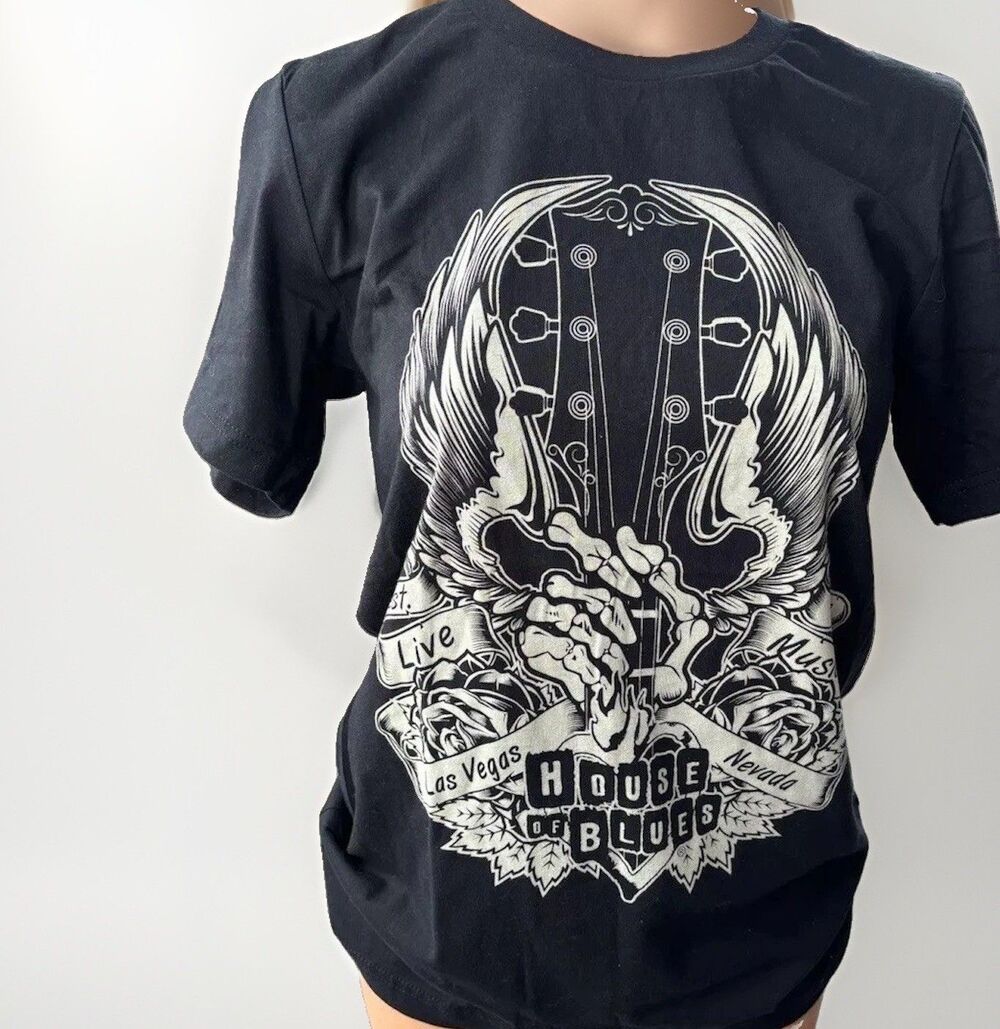 House Of Blues Womens Black Skull T-Shirt Size S Las Vegas NV